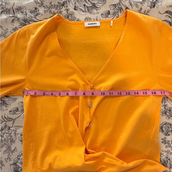 Sandro Yellow Tie-Front Short Sleeve Top V-Neck - Picture 4 of 7